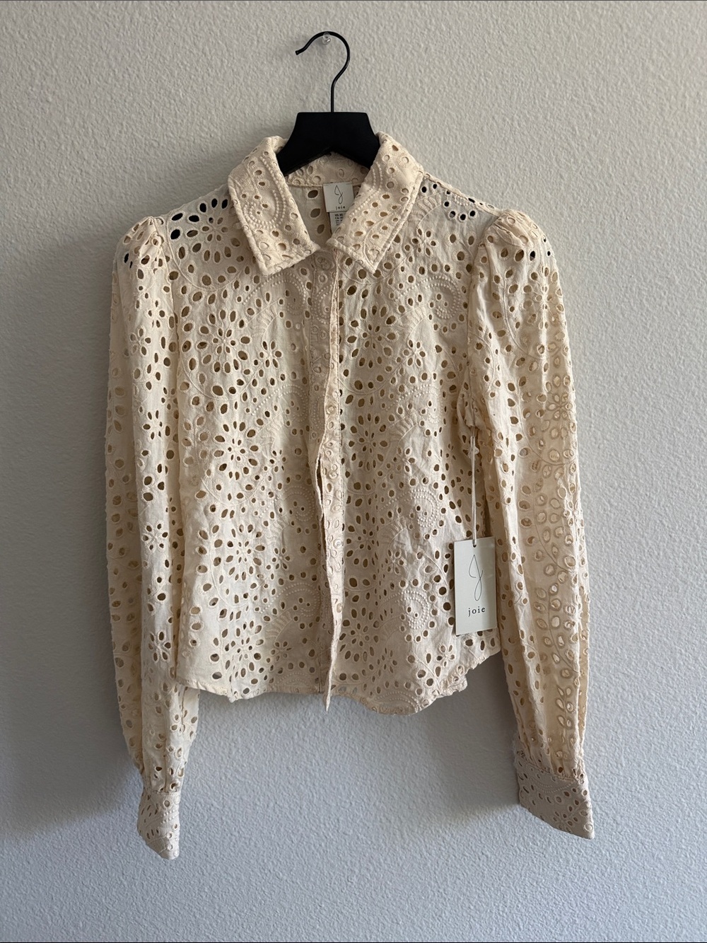 Joie Cream Floral Eyelet Cutwork Button-Down Blouse NWT Long Sleeve XS